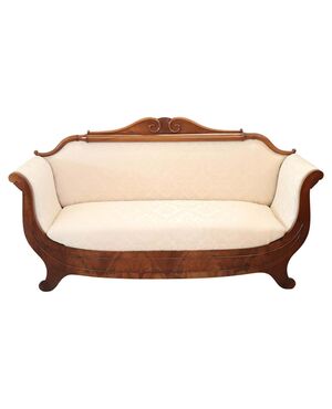 Antique Charles X sofa in walnut RESTORED NEW FABRIC antiques Sec XIX &#39;800     