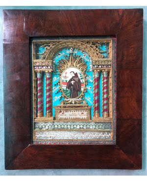 Reliquary picture with different saints and figure of Saint painted on ivory. France     