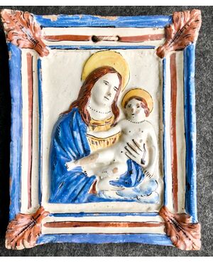 Formella - devotional plaque in majolica, Madonna del Carmine, Imola.     