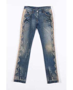 “Dolce & Gabbana” Jeans applicazione in pitone e pizzo