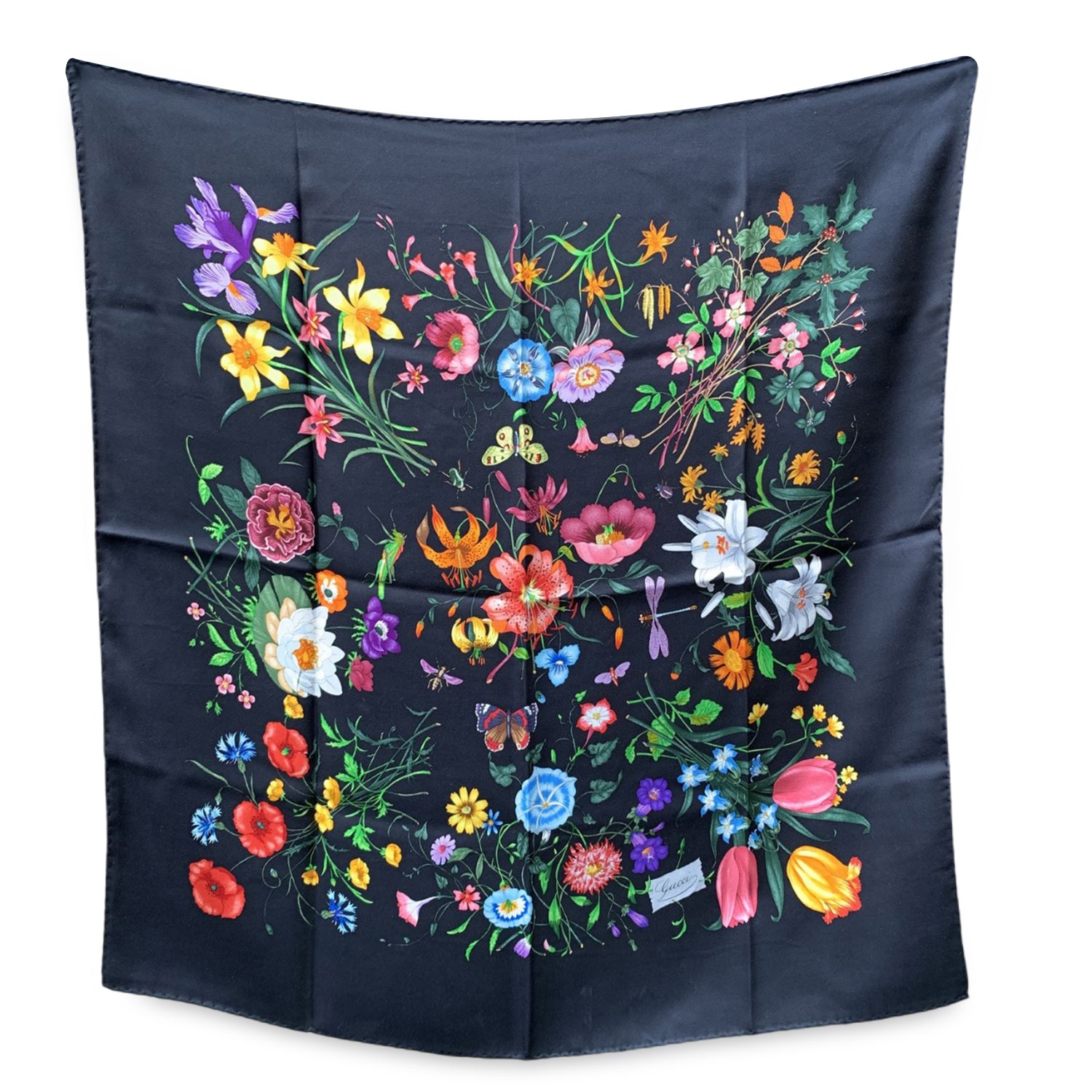 GUCCI Foulard Vintage in Seta Col. Nero Flora - Vintage accessories