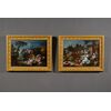 Pair of paintings depicting still lifes, composition of flowers and watermelon and garden in the background, Francesco Lavagna (Naples 1684-1724)     