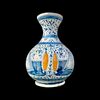 Vaso-bottiglia in maiolica con decoro alla’porcellana’ e cartiglio epigrafe.Faenza.