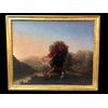 Oil painting on canvas, view of the Roman countryside with characters     