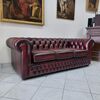 Divano chesterfield club tre posti inglese originale nuovo in pelle rosso bordeaux anticato 