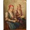 Antico quadro del 1800 olio su tela "Coppia di giovani donne"