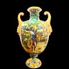 Vaso in maiolica con coppia di manici a mascheroni e decoro istoriato stile Urbino con personaggi e architetture.Sesto Fiorentino.Toscana.