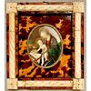 Dipinto miniatura raffigurante copia del dipinto Madonna del Libro di Botticelli con cornice in tartaruga e osso.Firmato.