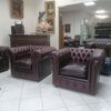 Coppia di poltrone chesterfield club inglese rosso bordeaux 