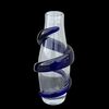 Vaso in vetro pesante trasparente con applicazione a spirale blu.Firma Carlo Moretti Studio 1990.