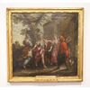 Antico quadro olio su tela italiano del 1700 raffigurante personaggi all'aperto