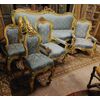 PANC131 - Salotto Liberty, epoca '900. 6 sedie, 2 poltrone, 1 divano e consolle con specchio