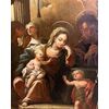 Pittore del XVII-XVIII secolo. Sacra famiglia con San Giovannino. Olio su tela, cm 110x80.