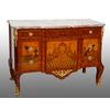 Cassettone antico Napoleone III Francese in legni esotici pregiati con piano in marmo. Periodo XIX secolo.