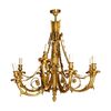 Lampadario a otto luci in bronzo dorato, Francia, stile Luigi XVI, fine XIX secolo 
