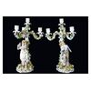 Coppia di bellissimi candelabri manifattura Meissen in porcellana policroma a 5 fiamme