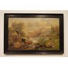 Antico quadro del 1800 olio su cartoncino paesaggio con mulino e cascata