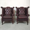 Coppia di poltrone chesterfield Queen Anne nuova inglese bordeaux 