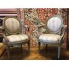 N. 2 poltroncine Luigi XVI integralmente d'epoca Scuola Piemontese -1740/50 timbrate nella parte sottostante esposte alla mostra Internazionale di Palazzo Strozzi nel 1971.