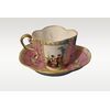 Tazzina con piattino in porcellana Meissen rosa del 1800