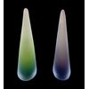 Coppia di sculture in vetro pieno pesante e satinato di forma conica verde e ametista. Fratelli Toso,Murano.