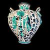 Coppia di grandi vasi idrie in maiolica con decoro stile rinascimentale  a zaffera e mascheroni.Manifattura Cantagalli,Firenze