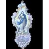 Acquasantiera in maiolica con bordo rocaille e decoro pittorico raffigurante la Madonna con cherubini.Manifattura Minghetti.Bologna.