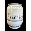 Vaso albarello da farmacia con smalto leggermente azzurrato e decoro a  ‘peducci’,con nastro epigrafe a motivo rocaille.Ferniani, Faenza.