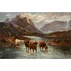 Pittore delle Highlands (fine XIX sec.) - Bestiame delle Highlands al lago.
