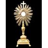 Ostensorio con raggera in argento vermeille sbalzato con spighe e teste di cherubini.Base in bronzo dorato.Francia.