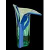Vaso in vetro pesante verde trasparente con inserti verticali  di strisce azzurre.Murano.