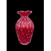 Vasetto in vetro pesante rosso a corpo costolato e bocca espansa con inclusione di bolle e foglia oro.Manifattura Barovier.Murano.