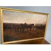 Antico grande dipinto di cavalli 1893 olio . LORAINE NEVISON ARTHUR mis 146 x 90 in cornice foglia oro 