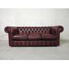 Divano Chesterfield club 3 posti vintage inglese originale in pelle bordeaux anticato 