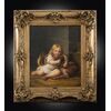 Dipinto antico olio su tela raffigurante una bambina con il cane firmata "A.Lemoine" (1809-1839)con cornice coeva. Francia XIX secolo.