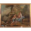 Dipinto olio su tela francese del 1800 raffigurante scena galante 