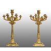 Coppia di candelabri/Flambeaux antichi in bronzo dorato stile Napoleone III Francese. Periodo inizio XX secolo.