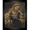 Dipinto antico olio su rame raffigurante Madonna col Bambino e San Giovannino. Napoli XVIII secolo.