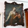 Dipinto raffigurante figura femminile con Eros ,cornice mossa lignea