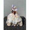 Porcelain half doll powder box with a lady figure with mandolin, porcelain legs, France or Germany.     