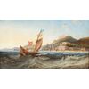 James Wilson Carmichael (1800-1868), Trireme presso il porto di un'acropoli con parata   