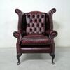 Poltrona chesterfield Queen Anne nuova inglese originale in pelle bordeaux, verde e marrone 