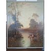 Grande dipinto dell' Ottocento - Paesaggio fluviale con alberi -