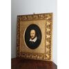 Antico Dipinto olio su tela Shakespeare in Cornice cartapesta e foglia oro . Mis 85 x 73