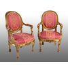Coppia di poltrone Napoleone III in legno dorato e intagliato. Francia XIX secolo.