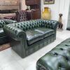 Seduta 2 posti chesterfield inglese originale in pelle verde 
