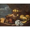 Paolo Bartolomeo Clarici, detto Abate Paolo (Ancona, 1664 –Padova, 1725)  Natura morta con pesci, frutti e stoffa ricamata
