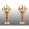 Coppia di Candelabri/Flambeaux antichi Napoleone III in bronzo dorato e marmo bianco statuario. Francia XIX Secolo.