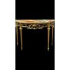 Consolle in legno intagliato e foglia oro con motivi floreali e rocaille .Piano in marmo policromo.Periodo Art Nouveau.