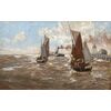 Erwin Carl Wilhelm Günther (1864 - 1927)  Piroscafo e barche a vela sul mare